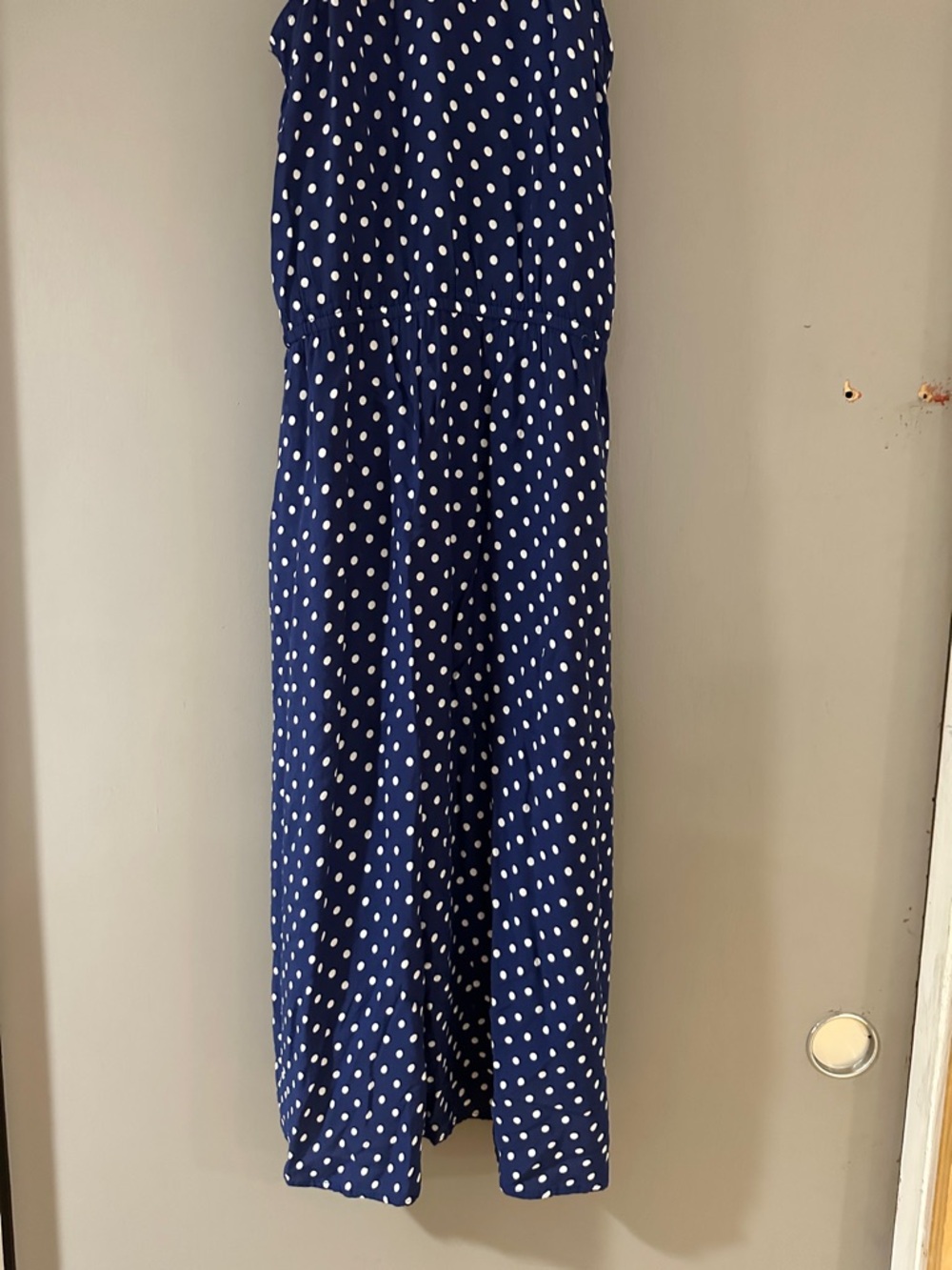 Anthropologie Lilka Polka Dot Hi-Low Dress Navy Green Halter Midi Derby - Picture 11 of 12